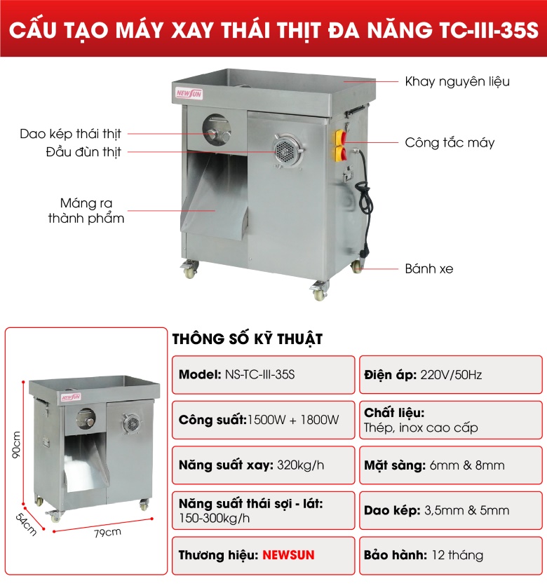 Cấu tạo máy xay thái thịt TC-III-35S