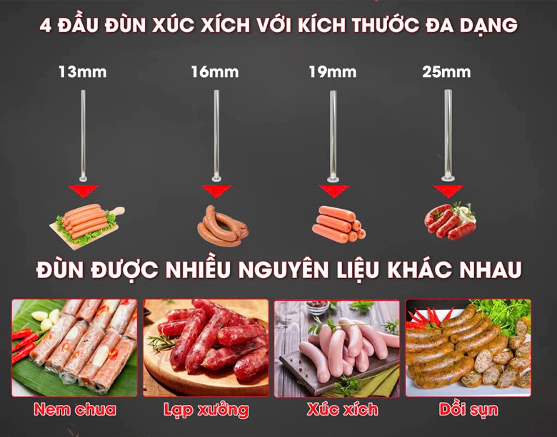 4 đầu đùn inox đa dạng kích cỡ
