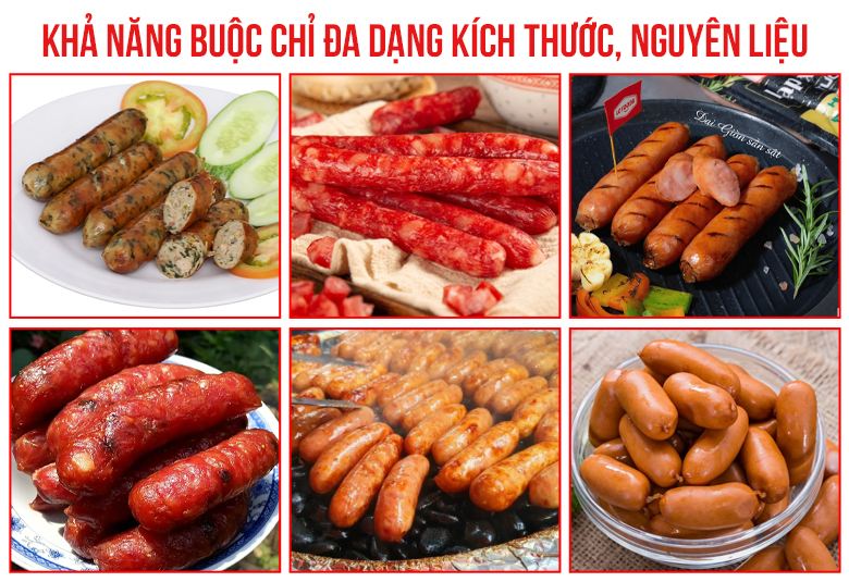 Thiết bị này có thể buộc được rất nhiều kích cỡ xúc xích, lạp xưởng Thiết bị này có thể buộc được rất nhiều kích cỡ xúc xích, lạp xưởng