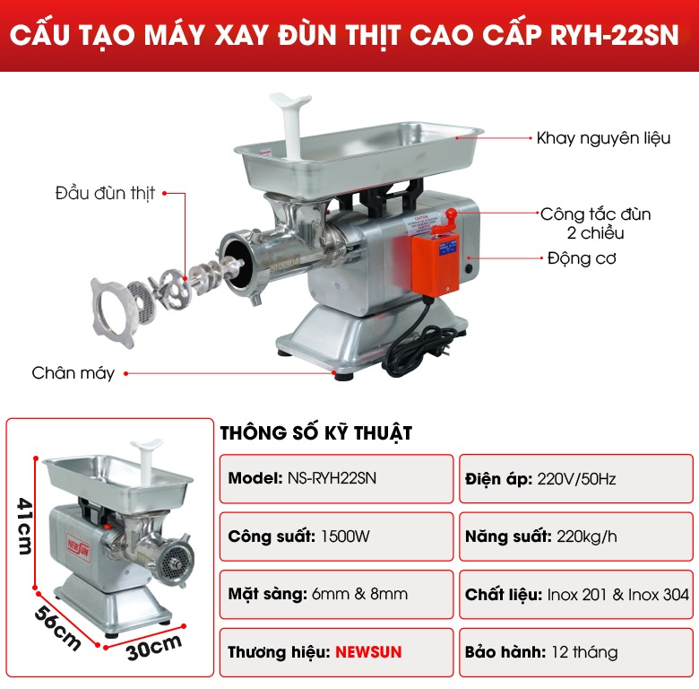 Cấu tạo máy xay đùn thịt cao cấp RYH-22SN Cấu tạo máy xay đùn thịt cao cấp RYH-22SN