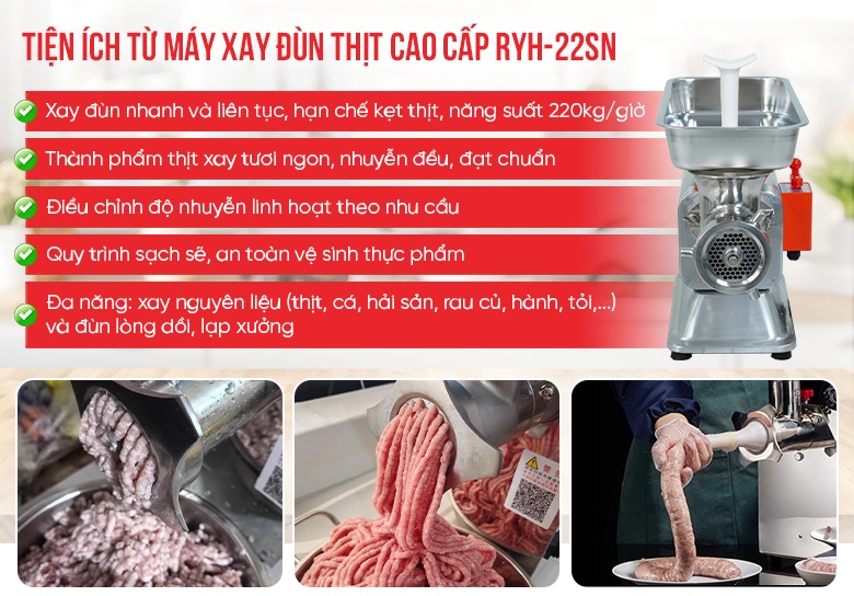 Tiện ích từ máy xay đùn thịt RYH-22SN Tiện ích từ máy xay đùn thịt RYH-22SN