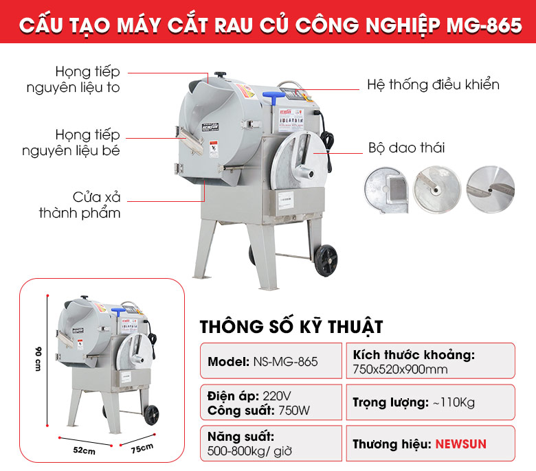 Cấu tạo máy thái rau củ quả công nghiệp MG-865