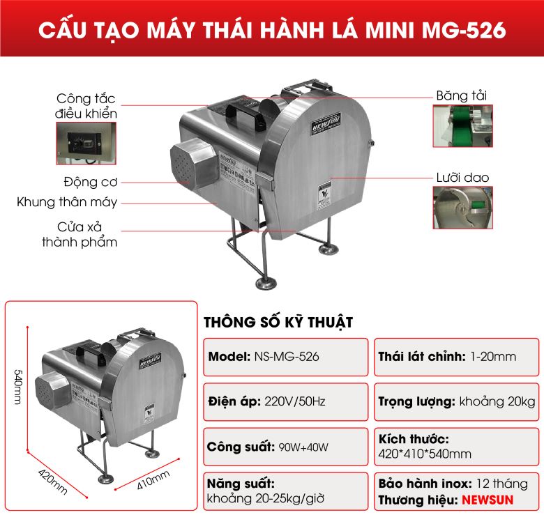 Máy thái hành lá MG-526 Cấu tạo của máy thái hành lá MG-526