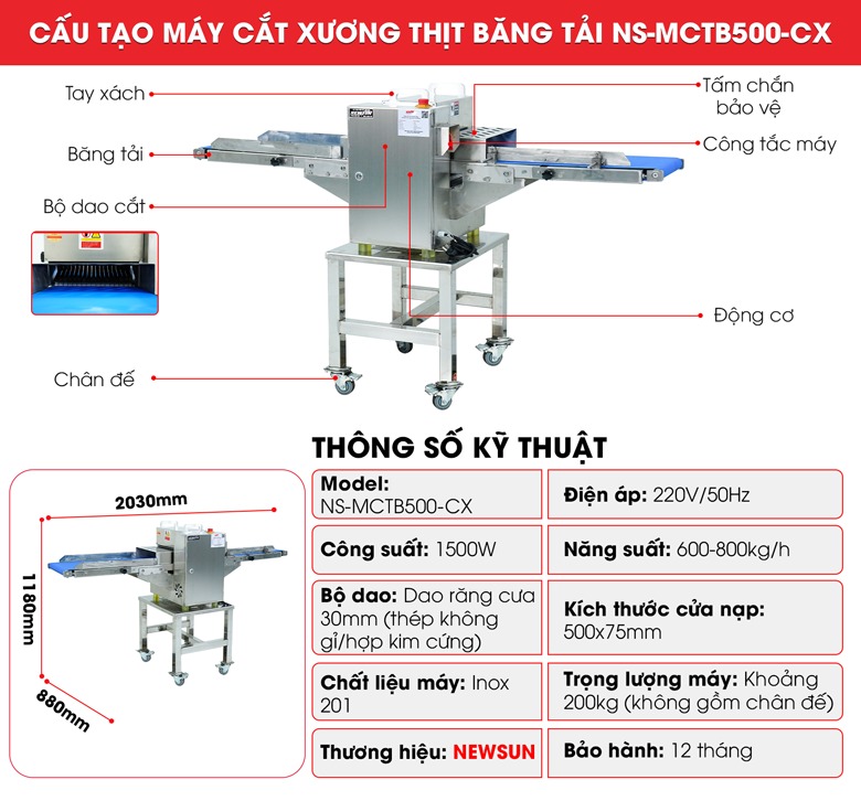 Cấu tạo máy cắt xương thịt băng tải MCTB500-CX Cấu tạo máy cắt xương thịt băng tải MCTB500-CX