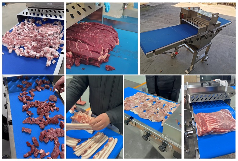 Hình ảnh thực tế khách hàng sử dụng máy cắt thịt băng tải công nghiệp Hình ảnh thực tế khách hàng sử dụng máy cắt thịt băng tải công nghiệp