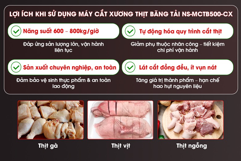 Lợi ích khi đầu tư máy cắt xương thịt băng tải MCTB500-CX Lợi ích khi đầu tư máy cắt xương thịt băng tải MCTB500-CX