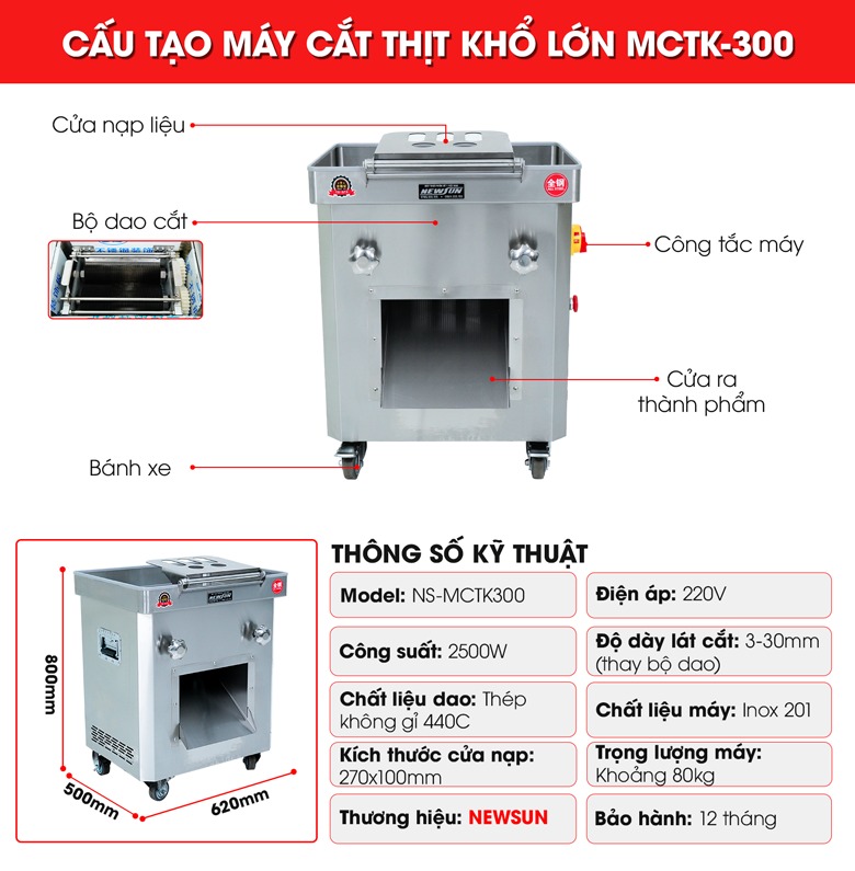 Cấu tạo máy cắt thịt tươi sống MCTK300 Cấu tạo máy cắt thịt tươi sống MCTK300