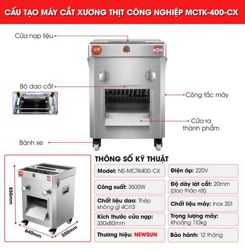 Cấu tạo máy cắt xương thịt công nghiệp MCTK400-CX