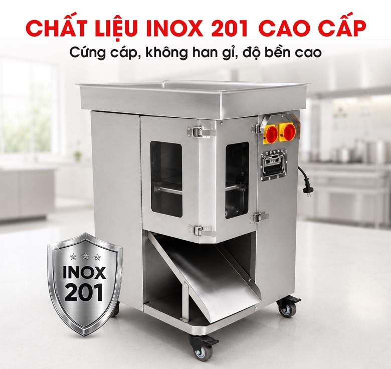 Máy cắt thịt tươi sống lát sợi MTTS-10S Thiết kế tối ưu, kết cấu inox 201 chắc chắn