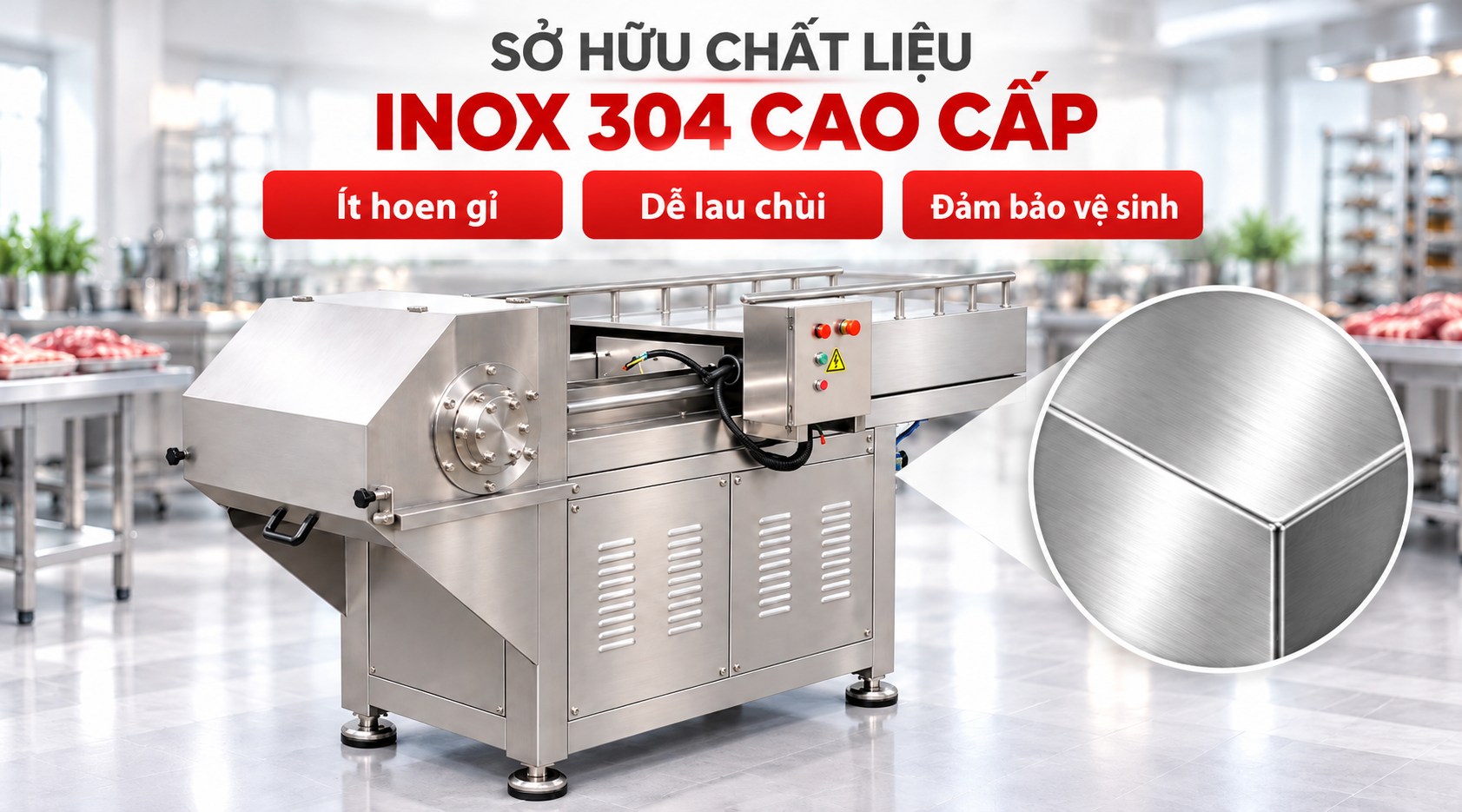 Máy chặt thịt mỡ công nghiệp QP-650 Vỏ inox 304 chắc chắn, chống gỉ tốt và dễ vệ sinh